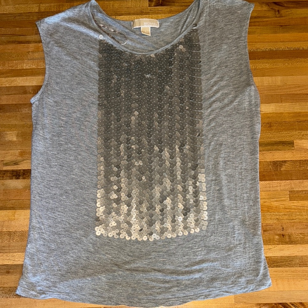 Michael Kors Gray Top with Silver Accents Large
